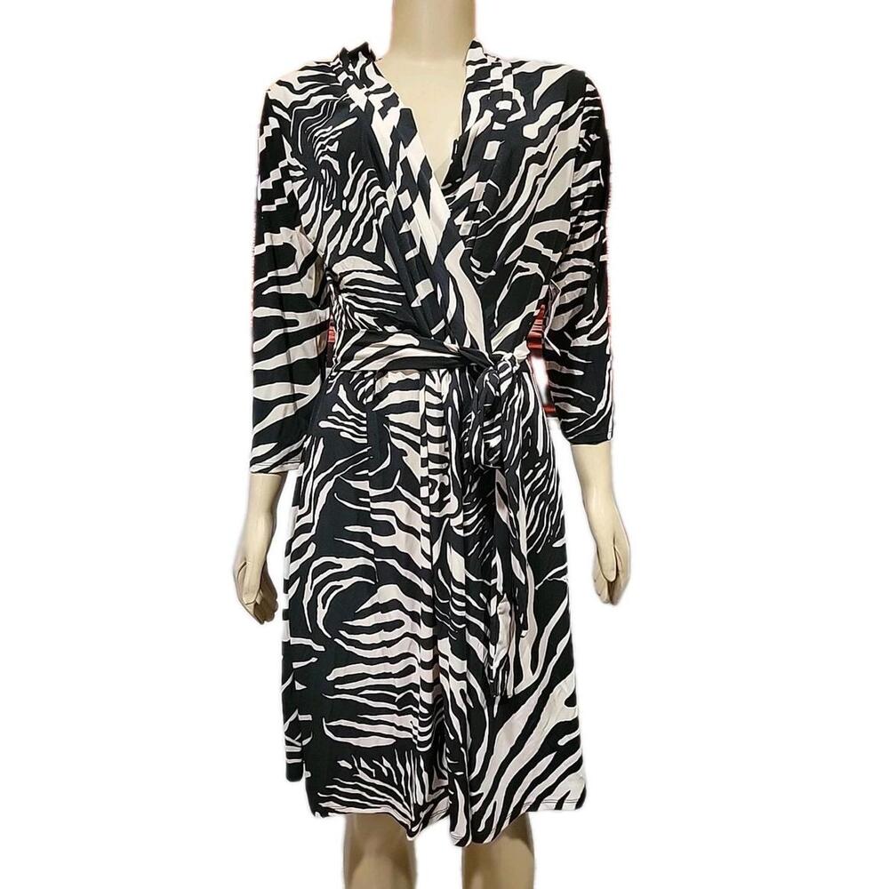 Liz Claiborne Women's Dress Size L Simba Print Black Beige Belted NWT #C